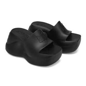 Women's Black Platform Slides